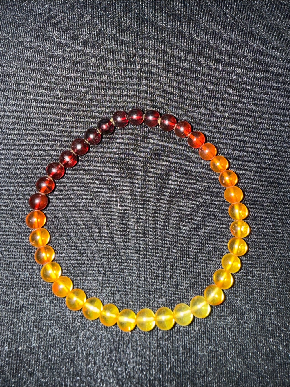 Authentic Amber Gradient Beaded Bracelet - Yellow to Deep Red & Amber ring